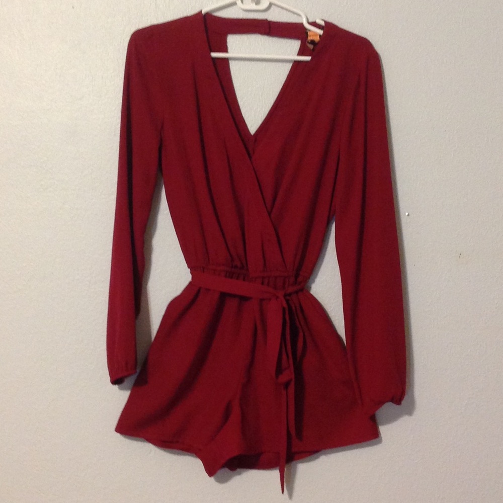 Red Long Sleeved Romper